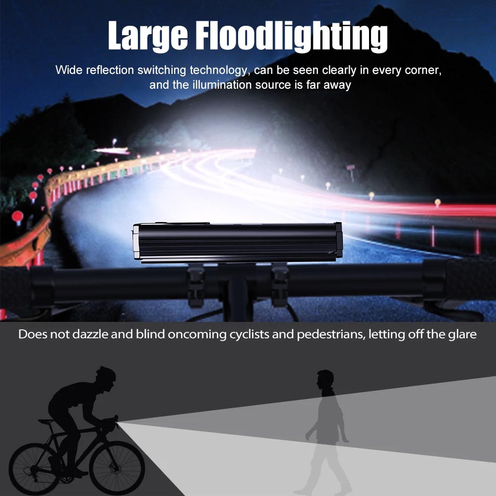 Rechargeable Bicycle Headlamp 10000mAh LED Front Rear Light Set with USB Charging