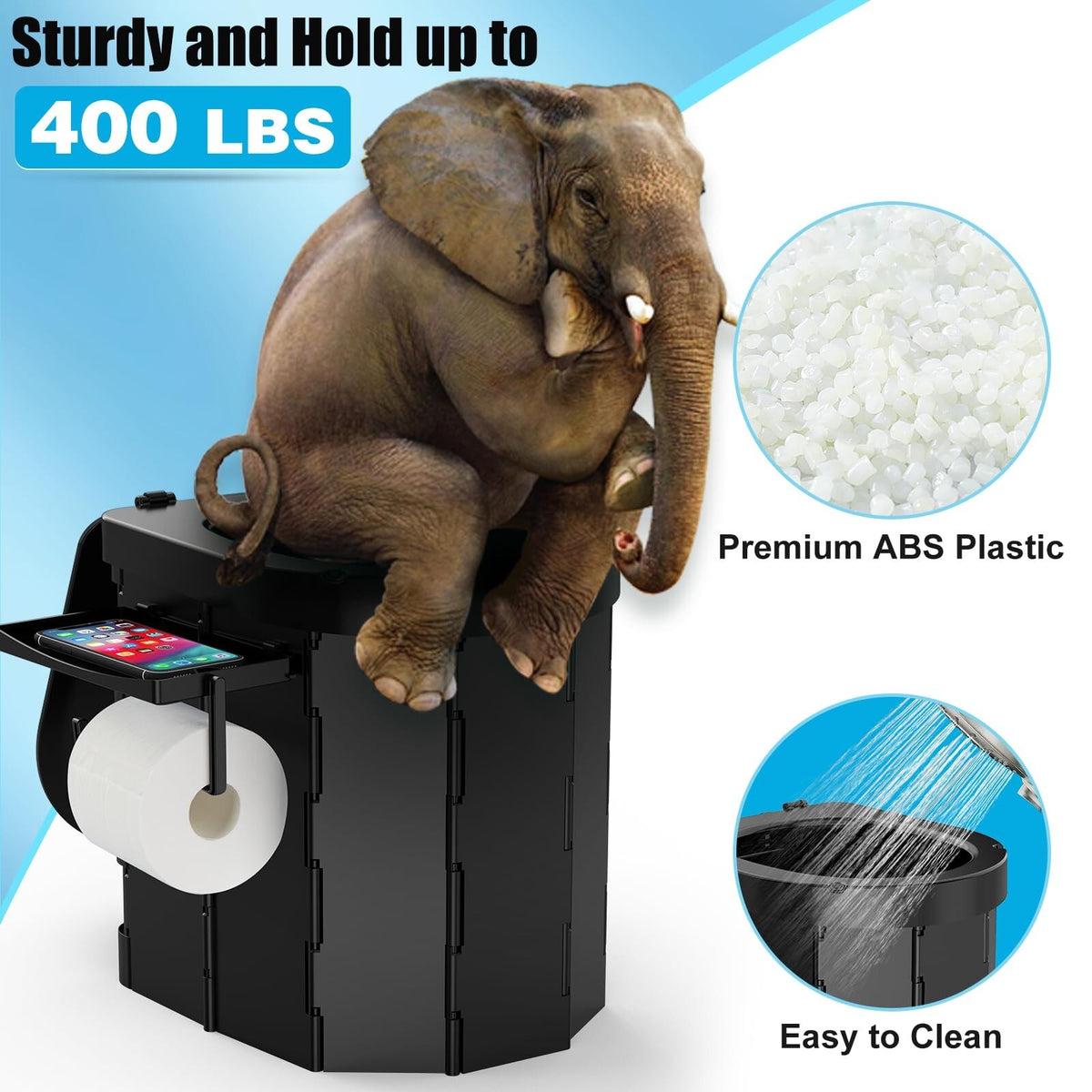 Portable Camping Toilet with Phone Shelf and Toilet Paper Holder