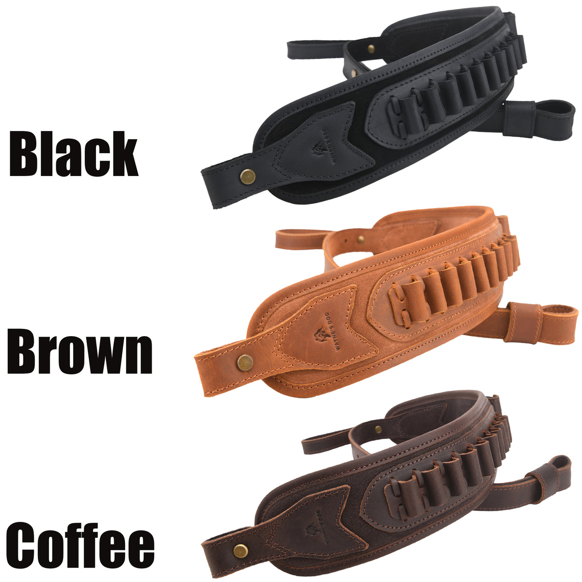 Leather Rifle Shell Holder Sling with Pouch for .22LR .308 .12GA & More