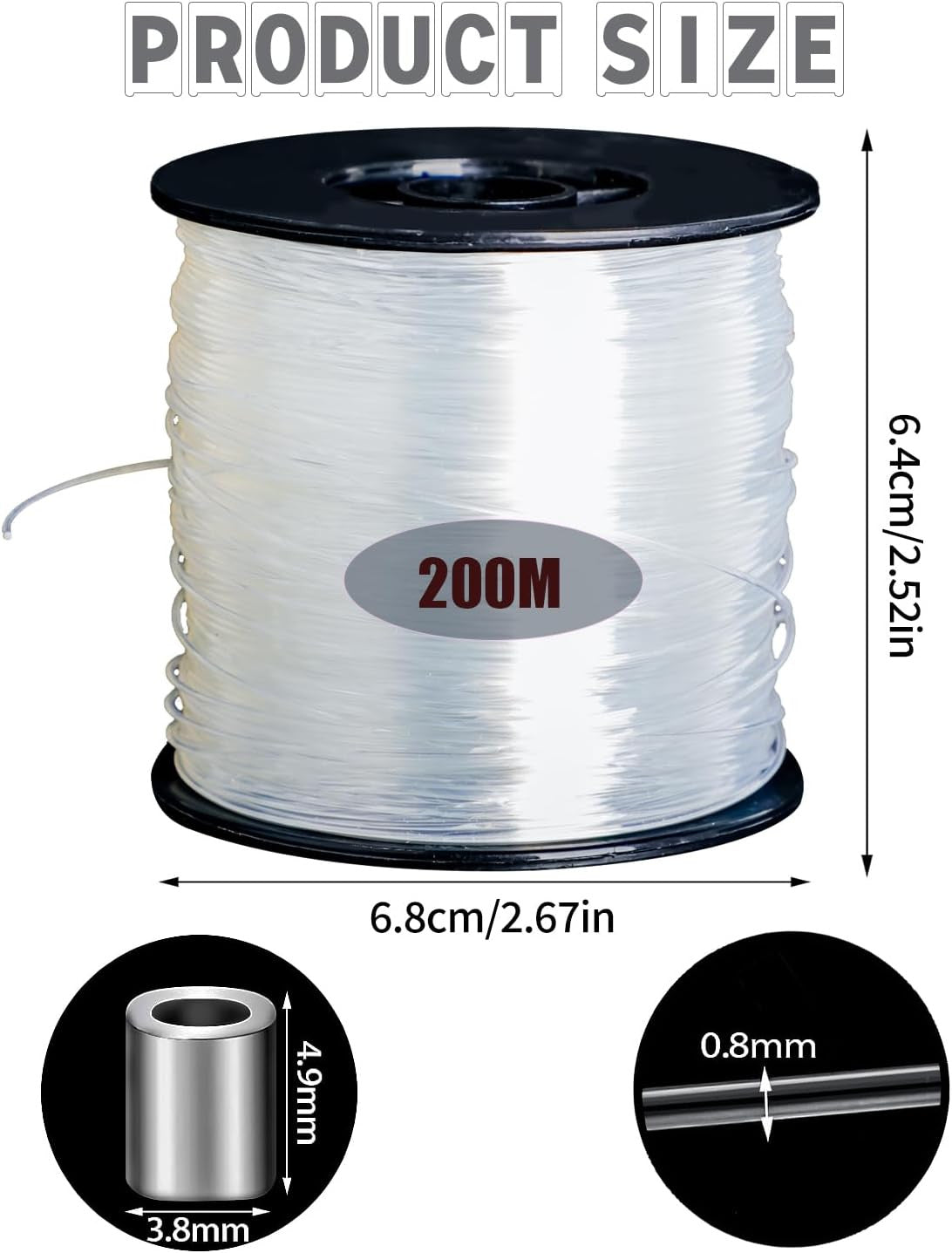 Clear Hanging Wire 0.8mm 656ft Invisible Nylon Fishing Line for Crafts & Decorations
