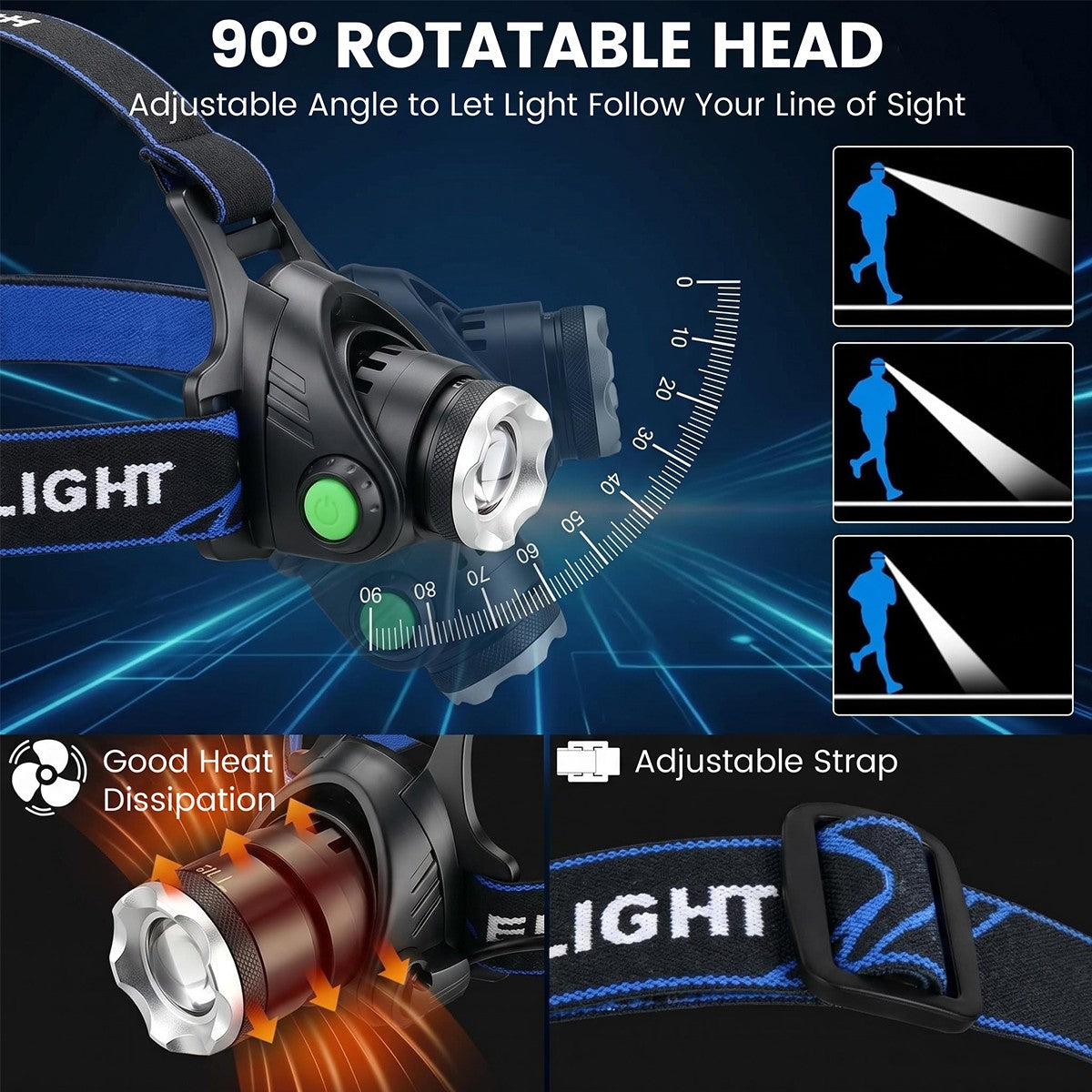 4-in-1 LED Hunting Headlamp with Red Green Blue Light Outdoor Head Torch
