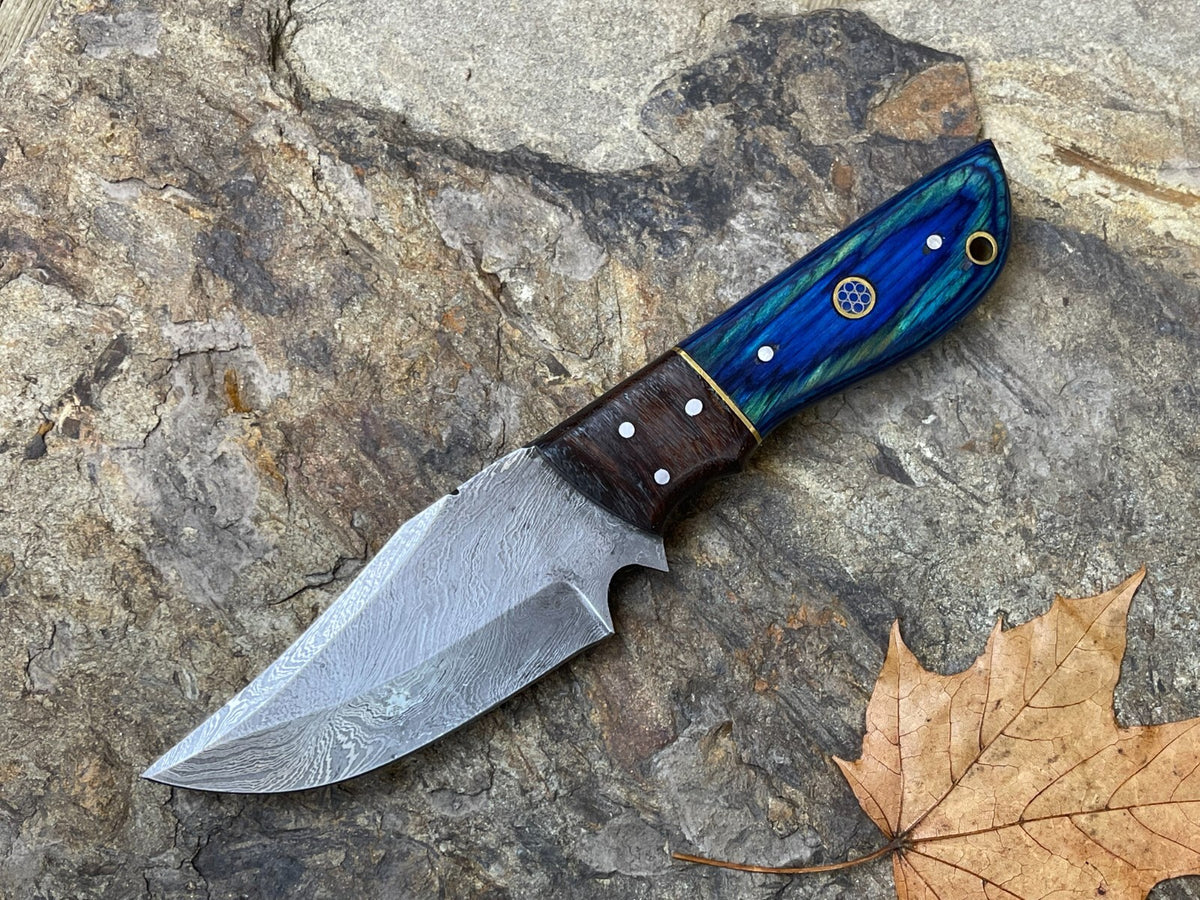 Handmade Damascus Folding Knife with Multiple Color Variants
