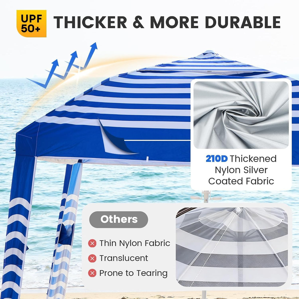 8x8 ft Sun Shade Canopy with Side Wall - UPF 50+ Beach Shelter Tent