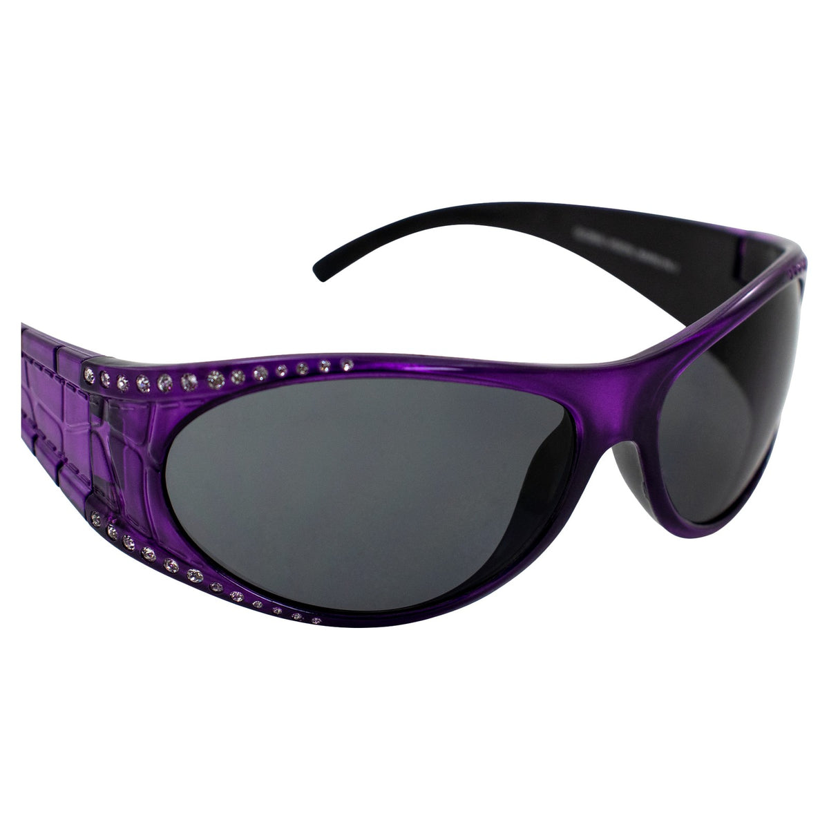 Women’s Wraparound Motorcycle Sunglasses with Purple Frame & Smoke Lenses