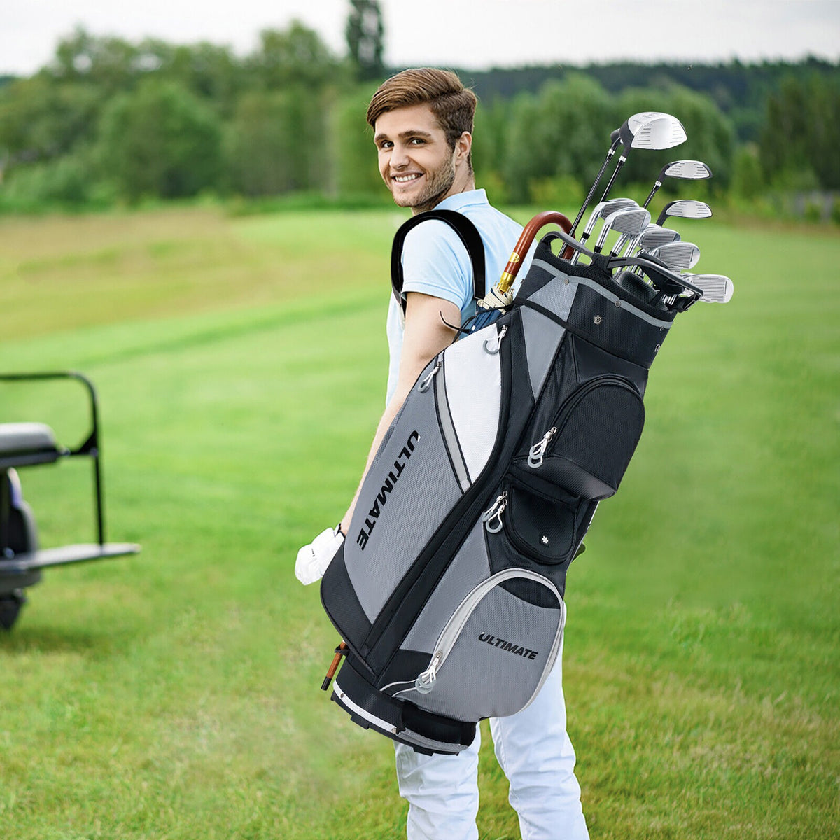 14-Way Golf Cart Stand Bag with Cooler Pocket Waterproof Rain Hood