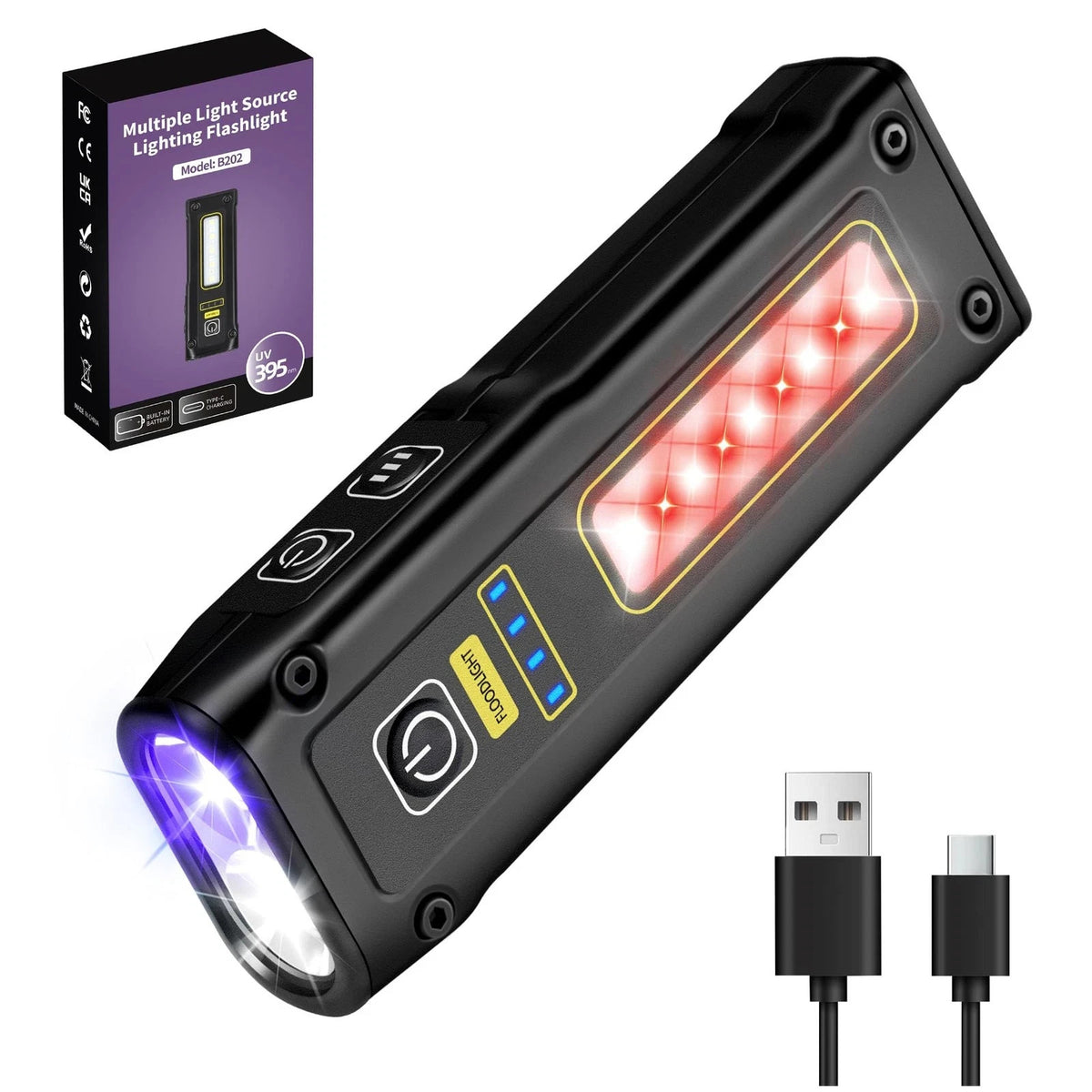 UV Flashlight 395nm Blacklight LED EDC Mini Rechargeable Torch