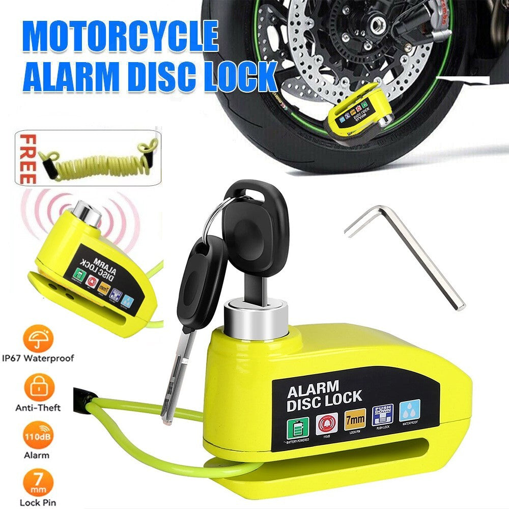 Waterproof Motorcycle Disc Brake Lock with Alarm and Reminder Cable