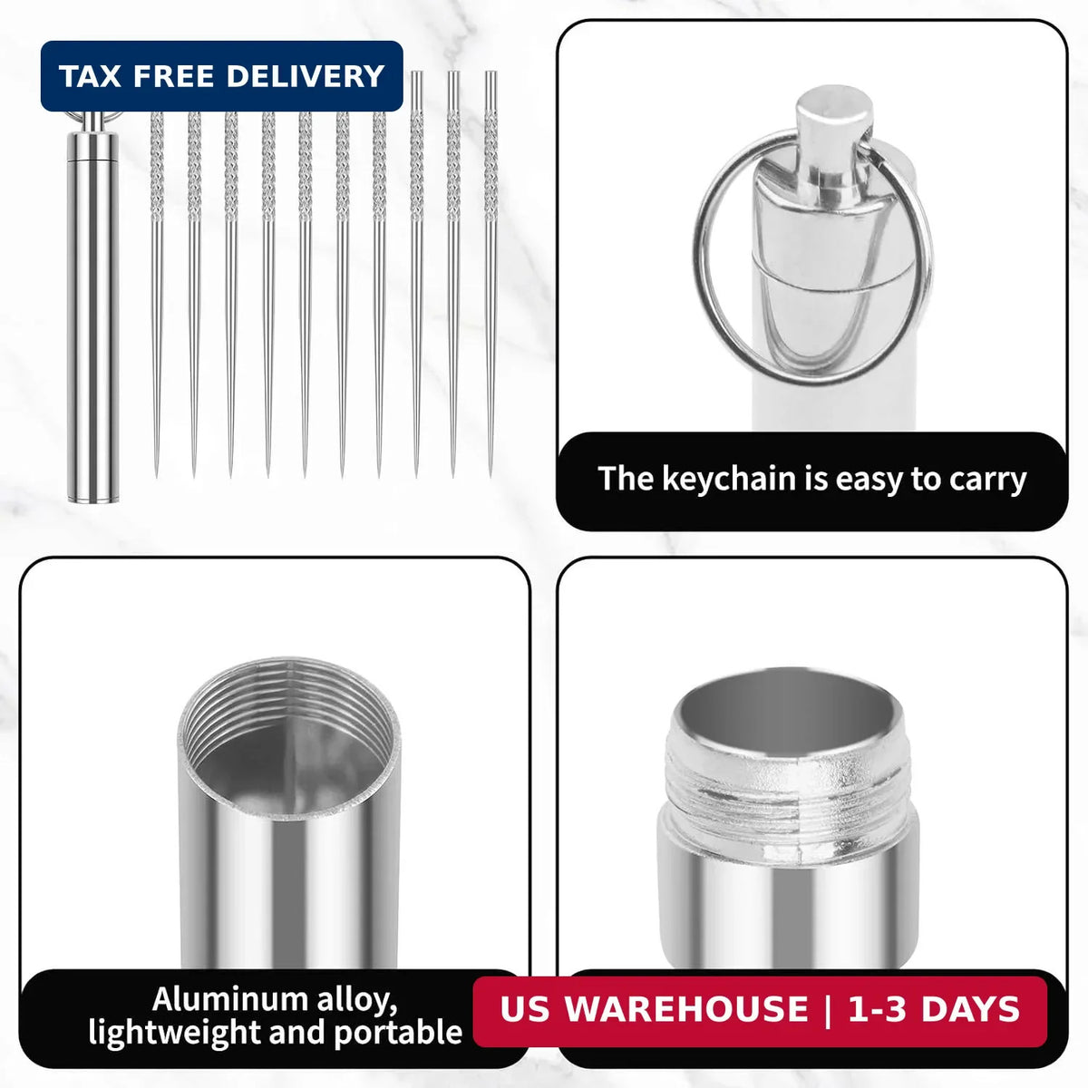 Reusable Metal Toothpicks with Waterproof Case - Portable Stainless Steel Dental Picks