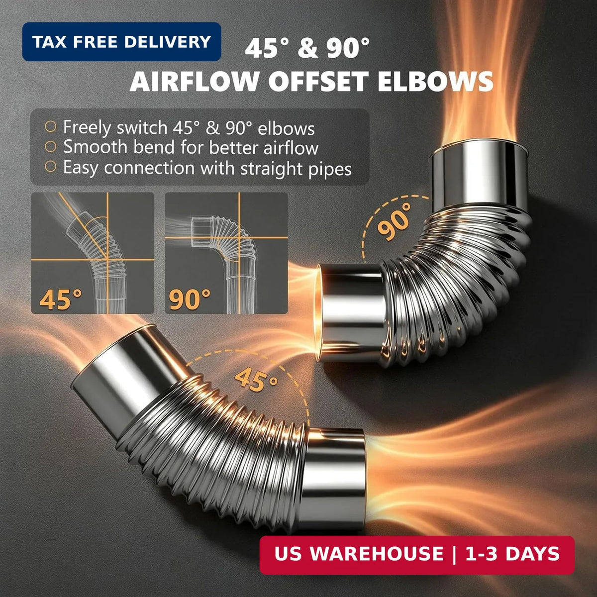 Camping Stove Chimney Pipe Kit 2.36 Inch, 6 Pieces Exhaust Pipe for Tent Stove