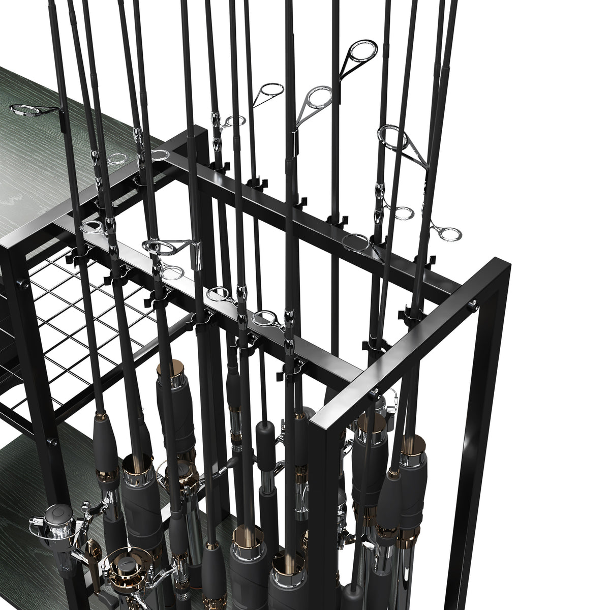 16-Rod Fishing Rod Holder Rack with Tackle Storage and Wheels