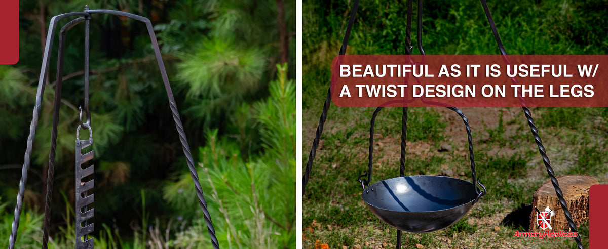 Outdoor Camping Tripod with Adjustable Iron Pot Hook 56.5 Inch