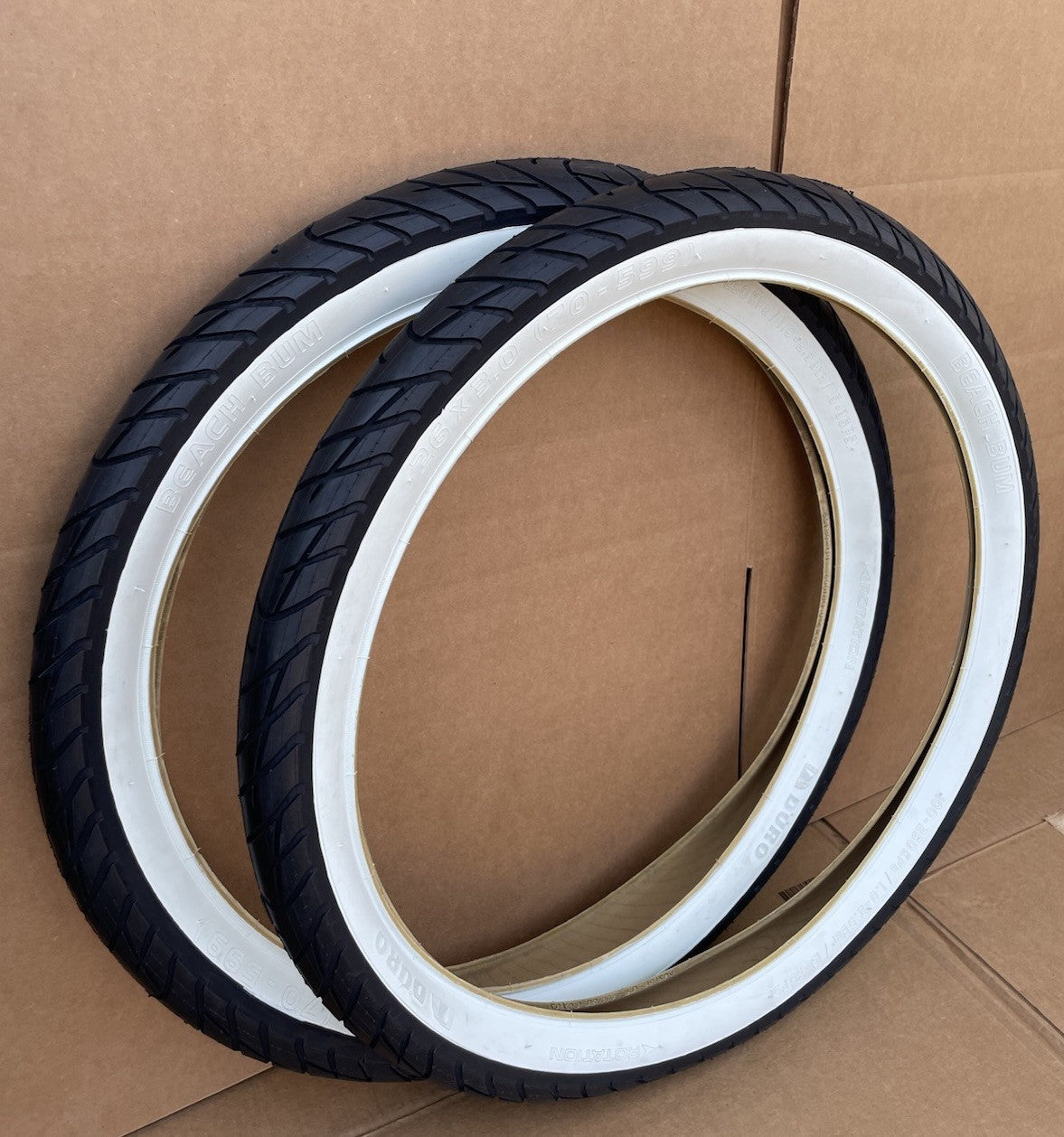26x3.0 Fat Bike Tires - White Wall Cruiser E-Bike Bicycle Tires Pair