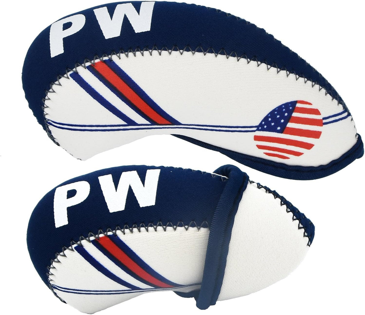 Golf Iron Head Covers Set - Neoprene Protective Wedge & Iron Covers with US Flag Design