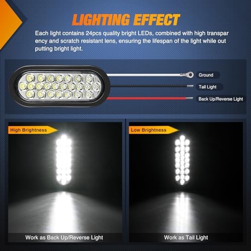 6 Inch Oval Trailer Tail Light 2PCS Waterproof LED Backup & Tail Lights