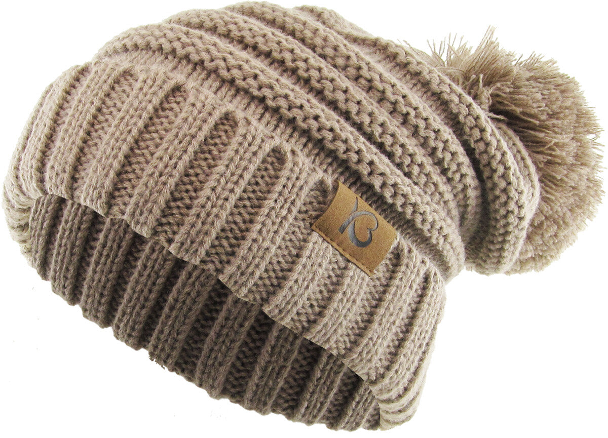 Chunky Cable Knit Slouch Pom Beanie Oversized Winter Ski Hat for Women