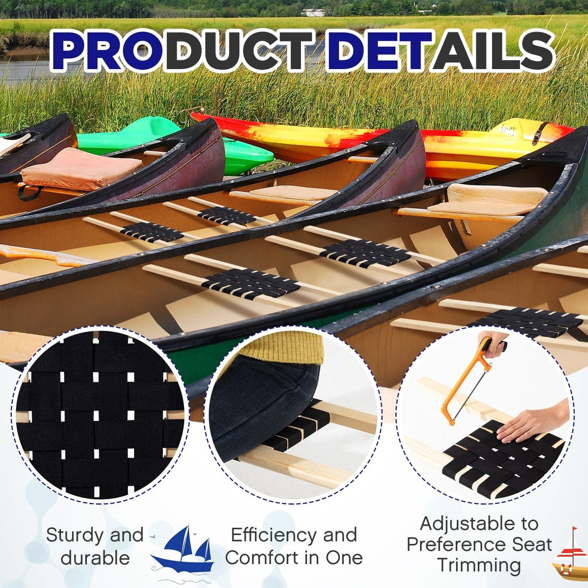 34 Inch Canoe Seats Nylon Webbed Replacement Canoe Hardware Pair