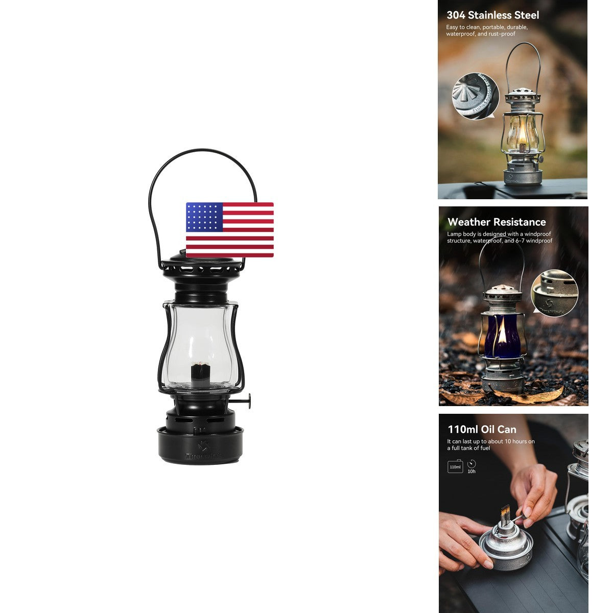 Vintage Oil Lantern Waterproof Fuel Lantern with Carry Handle for Outdoor Use