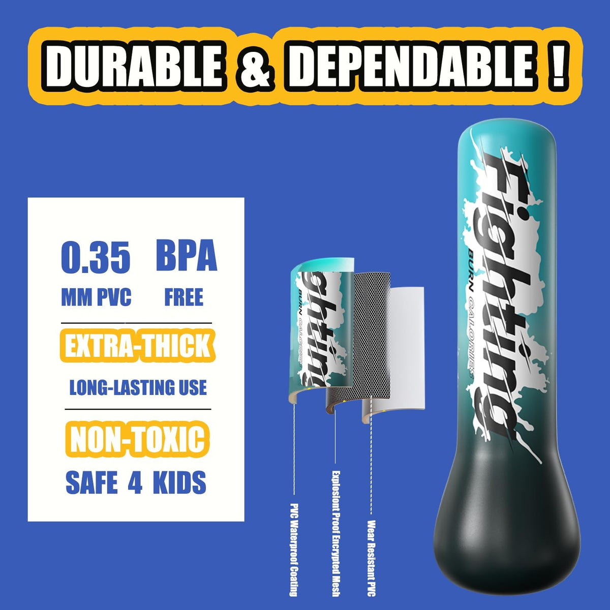 48 Inch Freestanding Inflatable Punching Bag for Kids & Adults Boxing Training