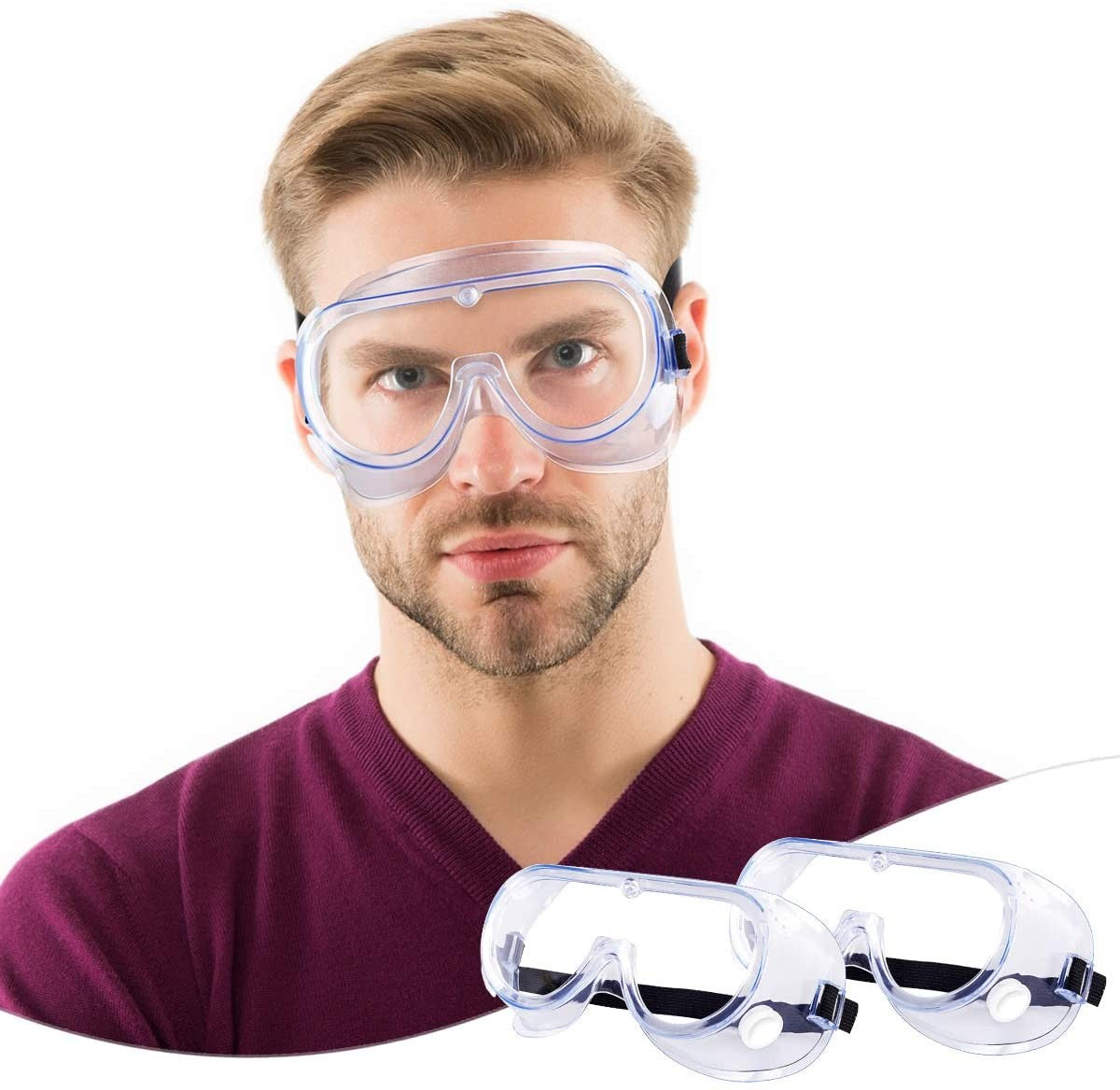 Protective Safety Goggles for Lab Work & Chemical Use - Clear Lens, Adjustable Strap