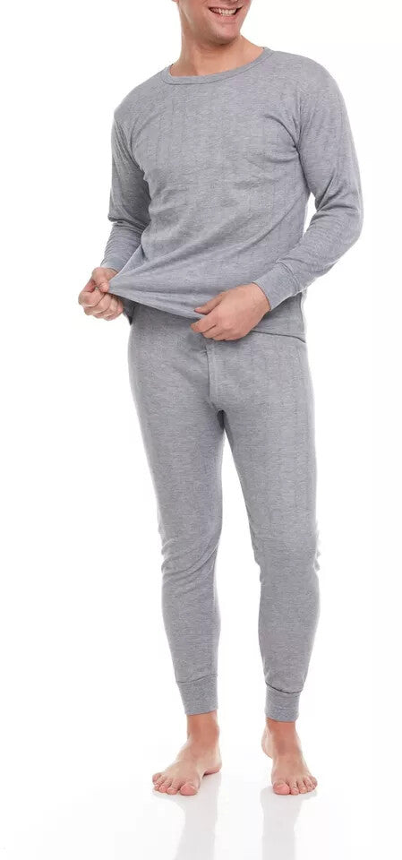 Men's Cotton Fleece-Lined Thermal Underwear Set - Winter Base Layers