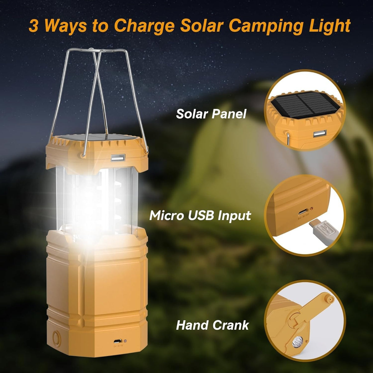 Outdoor LED Lantern with Hand Crank & USB Rechargeable Battery