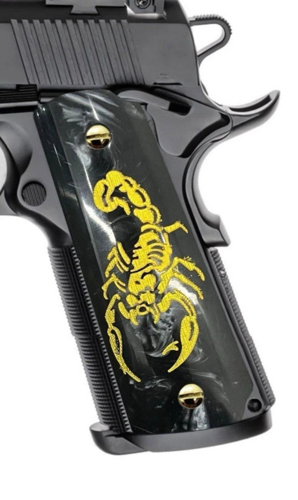 1911 Pistol Grips Black Pearl Acrylic with Gold Scorpion - Full Size