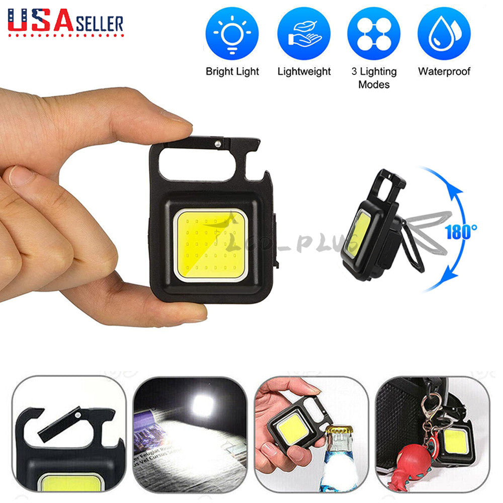 Mini Rechargeable COB Flashlight Keychain 800 Lumens with Magnet & Foldable Stand