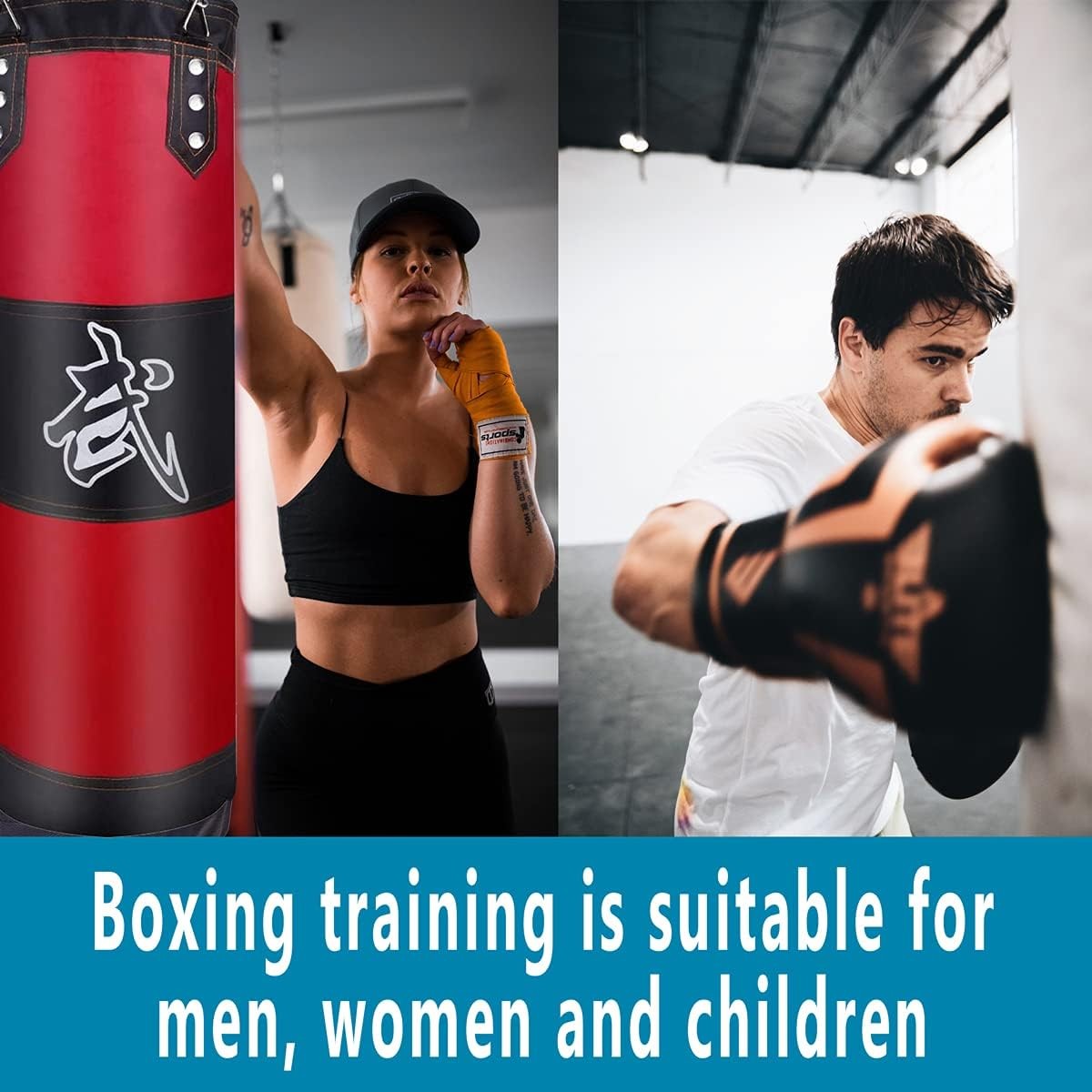 Unfilled Heavy Punching Bag Set with Hand Wraps & Steel Hanger for Boxing MMA Training