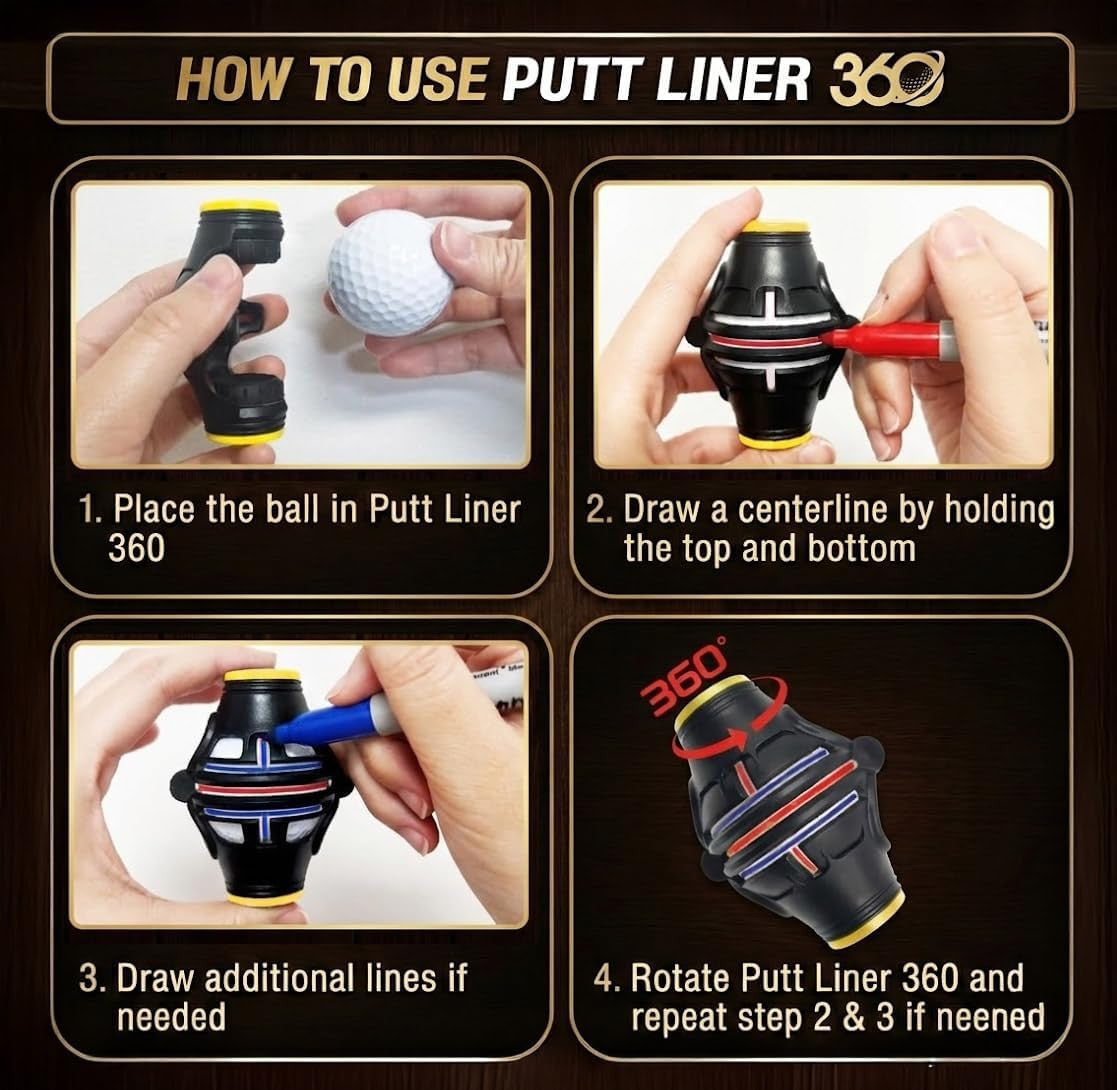 Golf Ball Marker Alignment Tool - 360 Degree Putt Liner for Accurate Putting