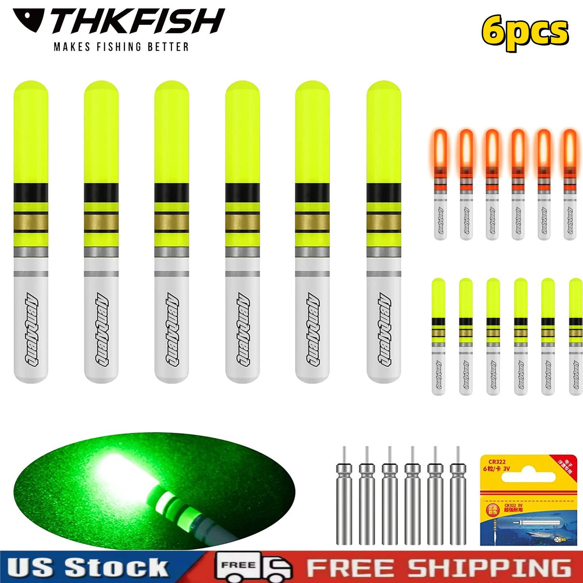 Glow Fishing Float Sticks 6 Pack LED Night Fishing Lights Fluorescent Green & Red