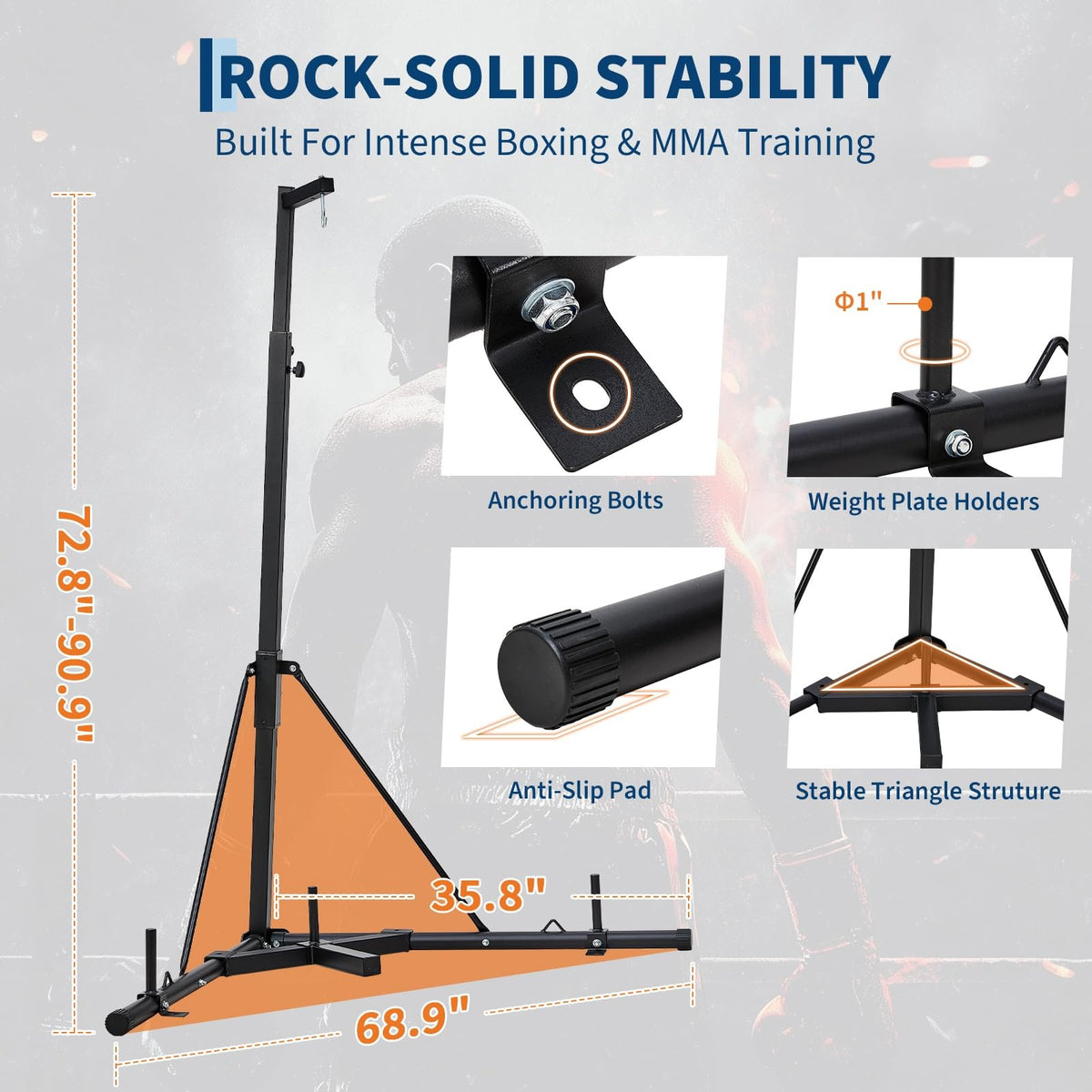 Heavy Punching Bag Stand with Adjustable Height and Foldable Design for Boxing and MMA Training