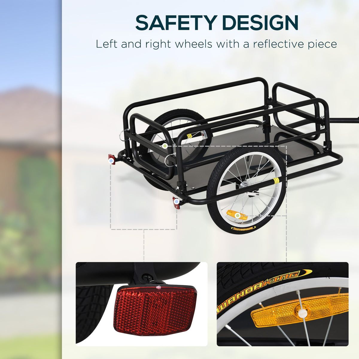 Foldable Steel Frame Bicycle Cargo Trailer 110lb Load Capacity with Reflectors