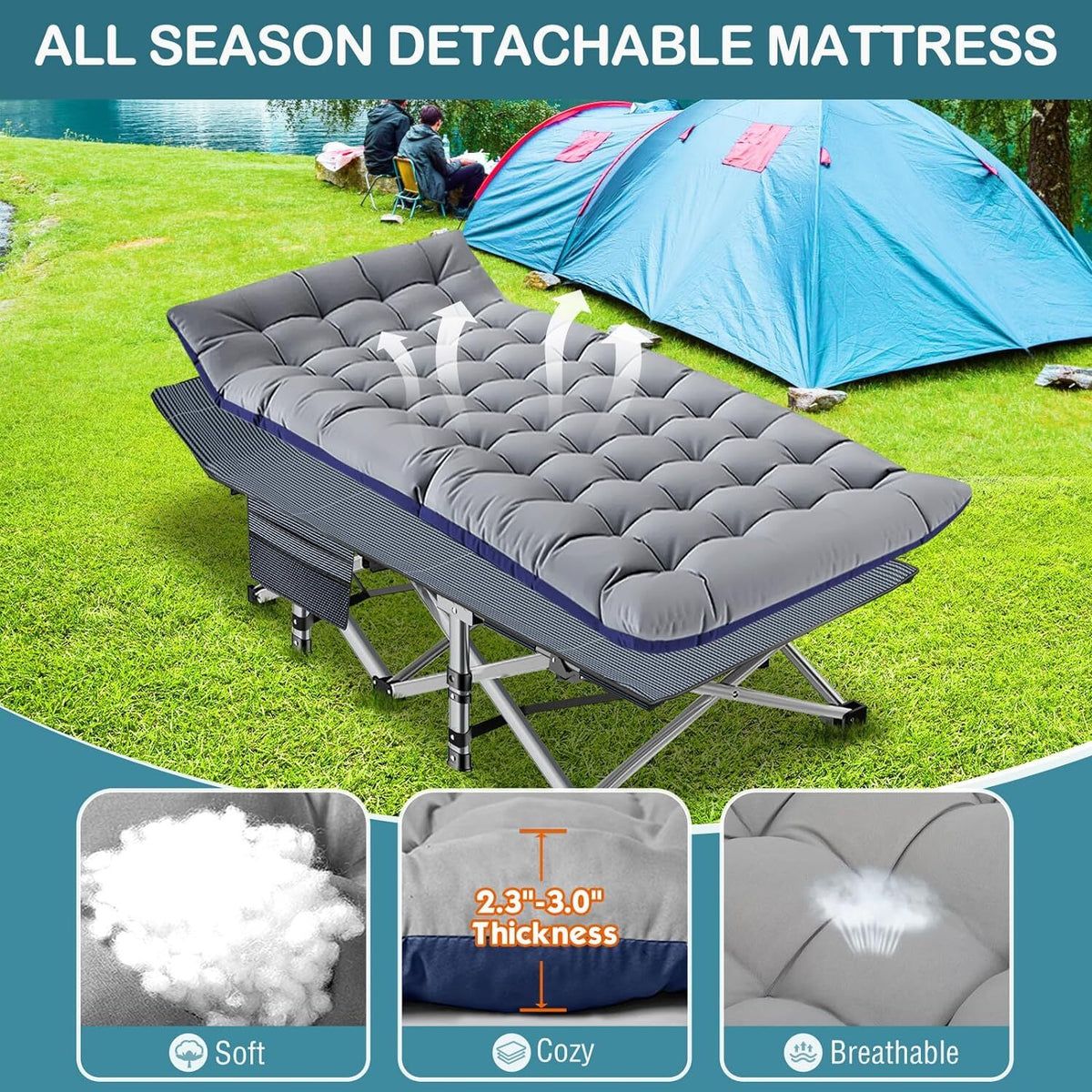 XXL Camping Cot with Mattress - Heavy Duty Portable Bed for Adults