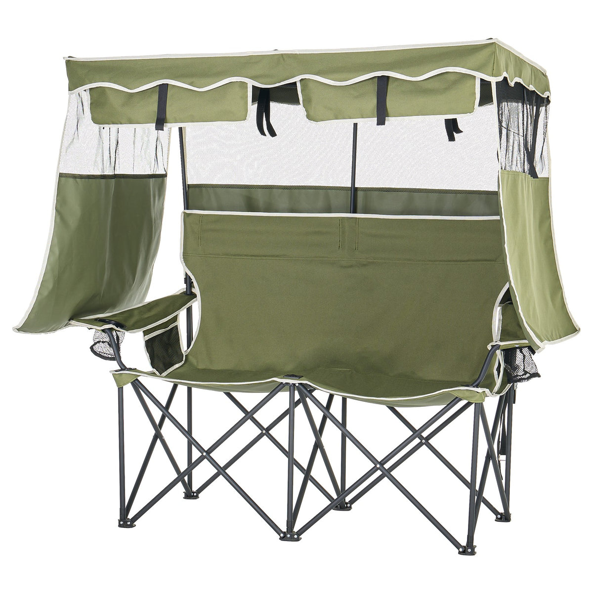 Double Camping Chair with Canopy Shade - Portable Outdoor Folding Seat for Beach & Picnic
