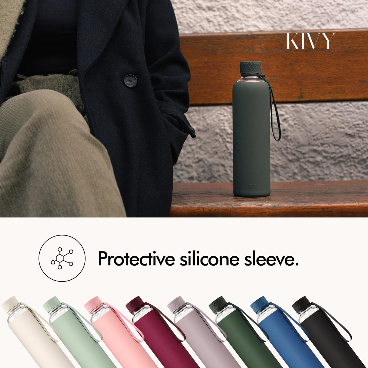 Glass Water Bottle with Silicone Sleeve 22 oz - Leakproof & Portable