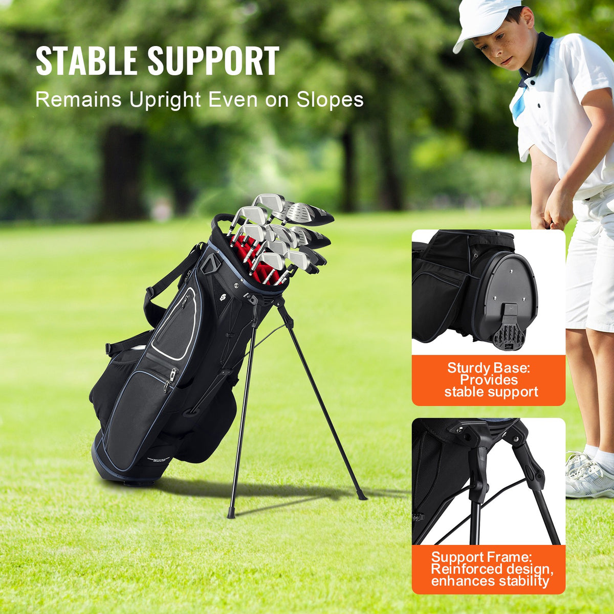 Golf Cart Bag with 14-Way Organizer and Multiple Pockets - Waterproof, Black & White