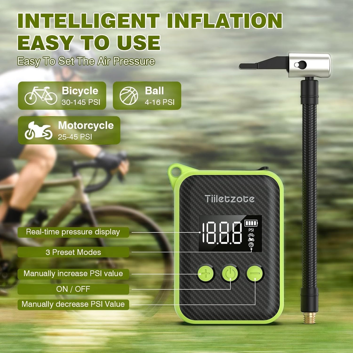 Portable Bike Pump with Gauge 130 PSI Mini Tire Inflator for Bikes & Sports Equipment