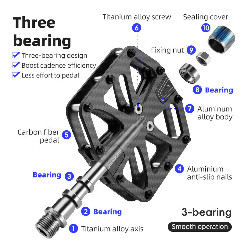 Carbon Fiber Bike Pedals 9/16" Flat Platform with Sealed Bearings - Lightweight & Durable