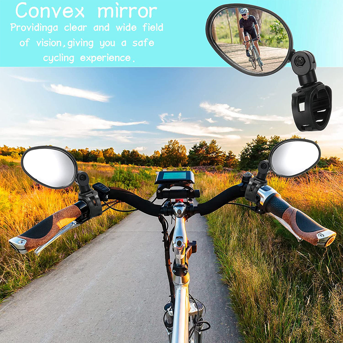 Bike Mirror Set - Rotatable Round Handlebar Rear View Glass for Cycling