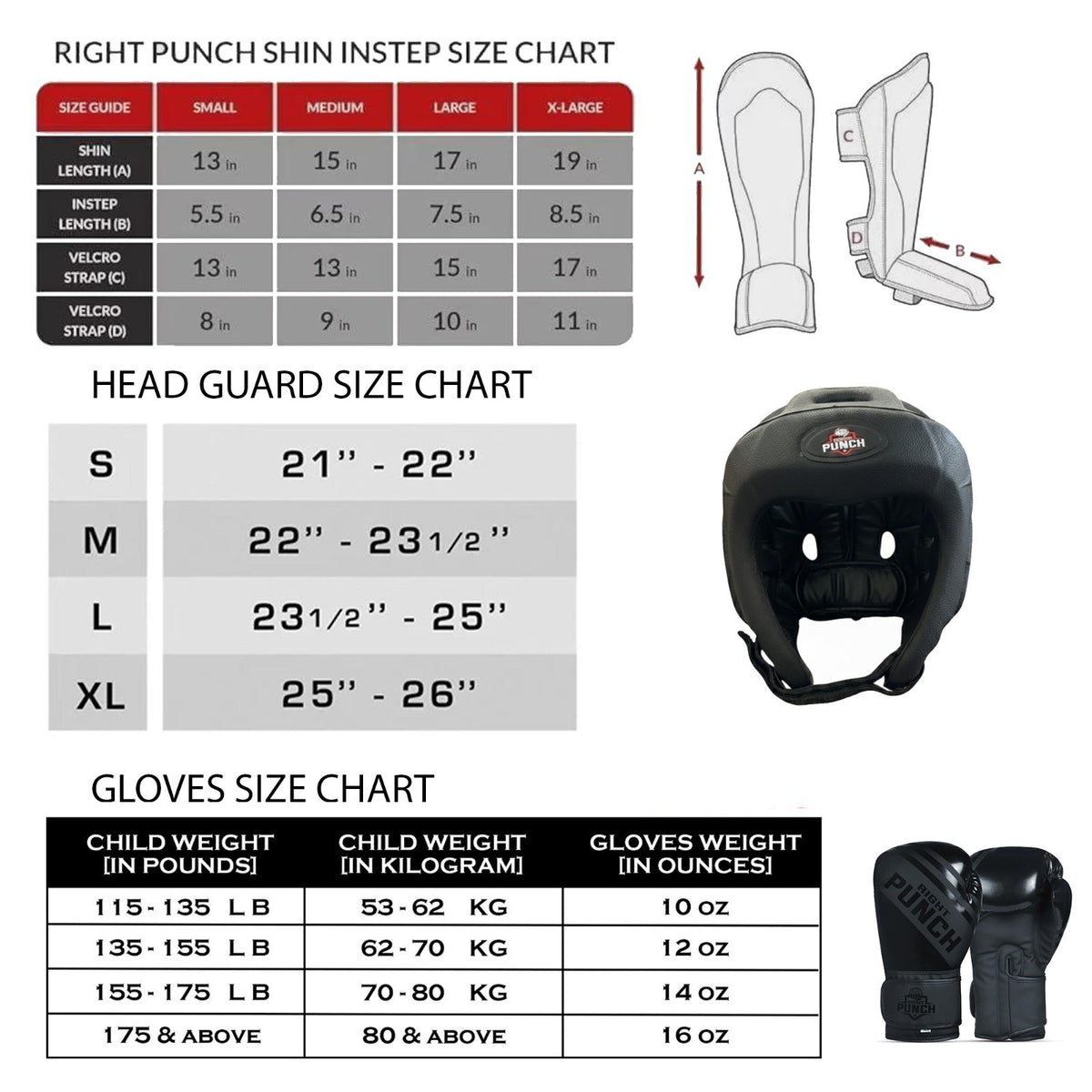 MMA Boxing Gloves Head Guard Shin Guards Training Equipment Red