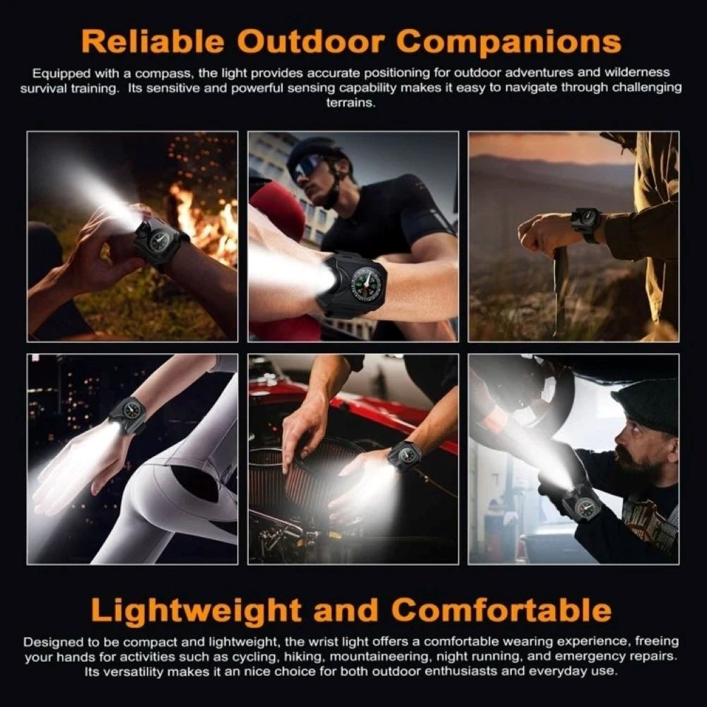 LED Wrist Light with Compass for Running Hiking Camping Outdoor Activity