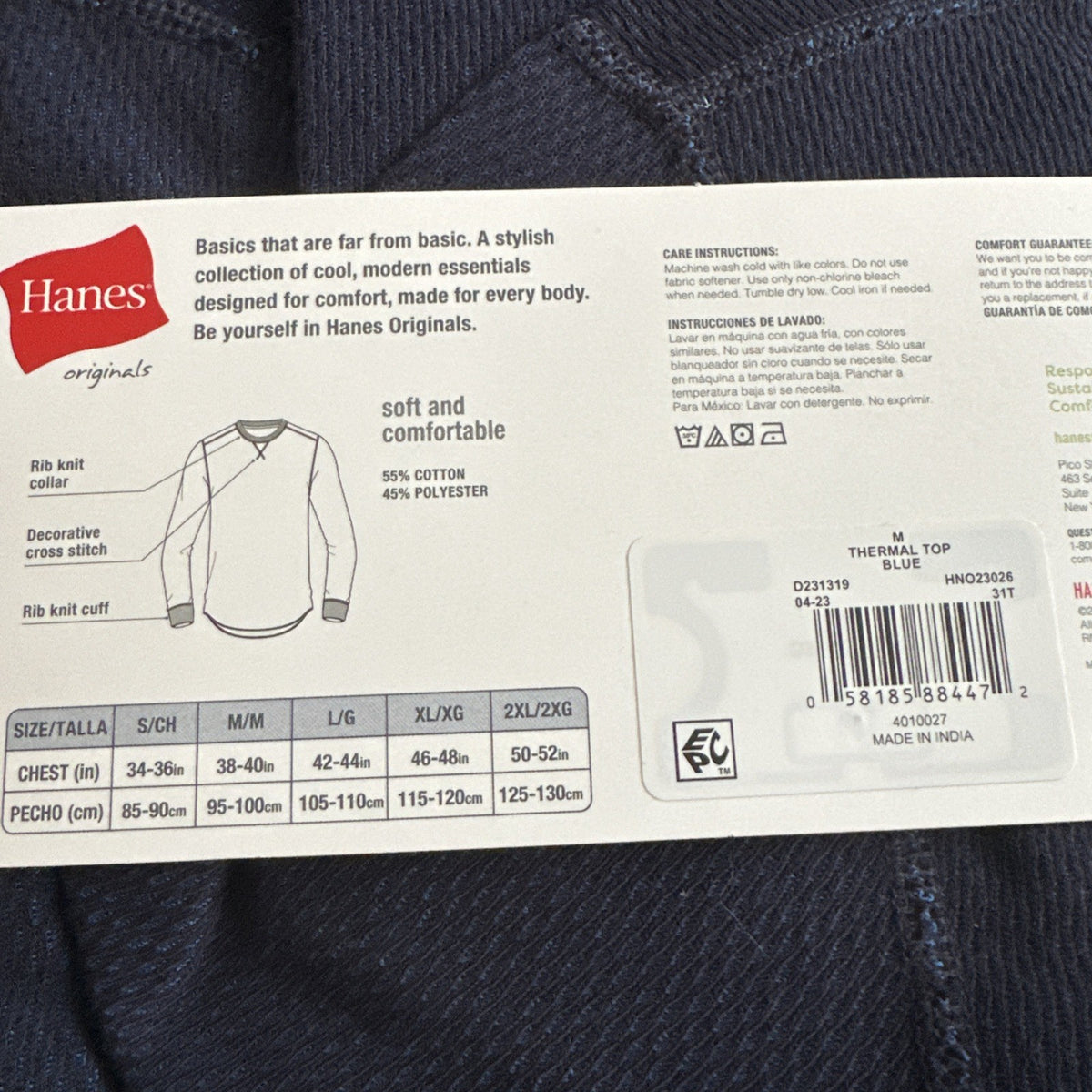 Men's Reversible Knit Thermal Top - Blue, Size Medium, Hanes Originals
