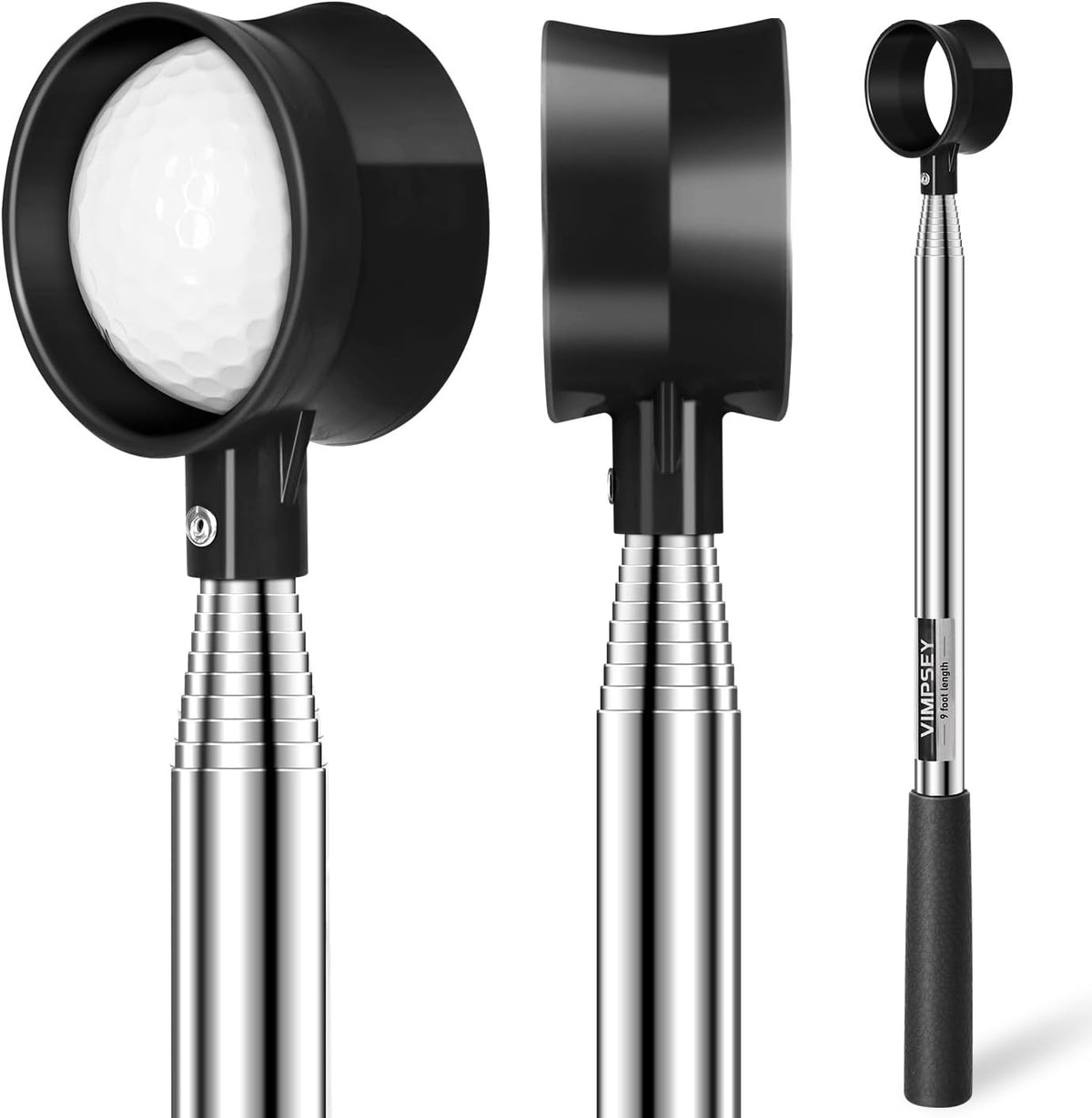 Telescopic Golf Ball Retriever 9 to 20 Feet Stainless Steel with Double-Sided Cup