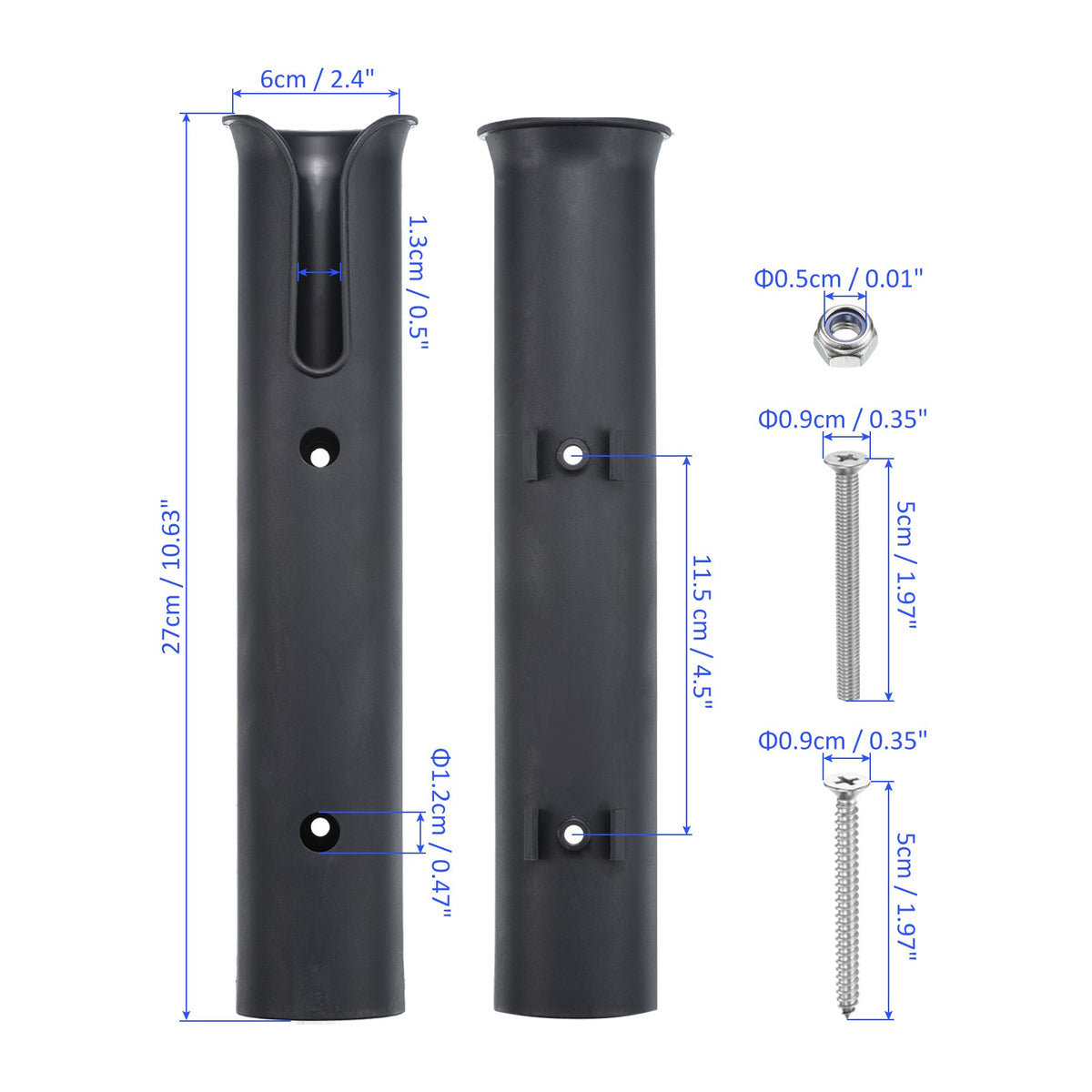 6 Pack Fishing Rod Wall Mount Brackets - Plastic Tube Rack with Screws