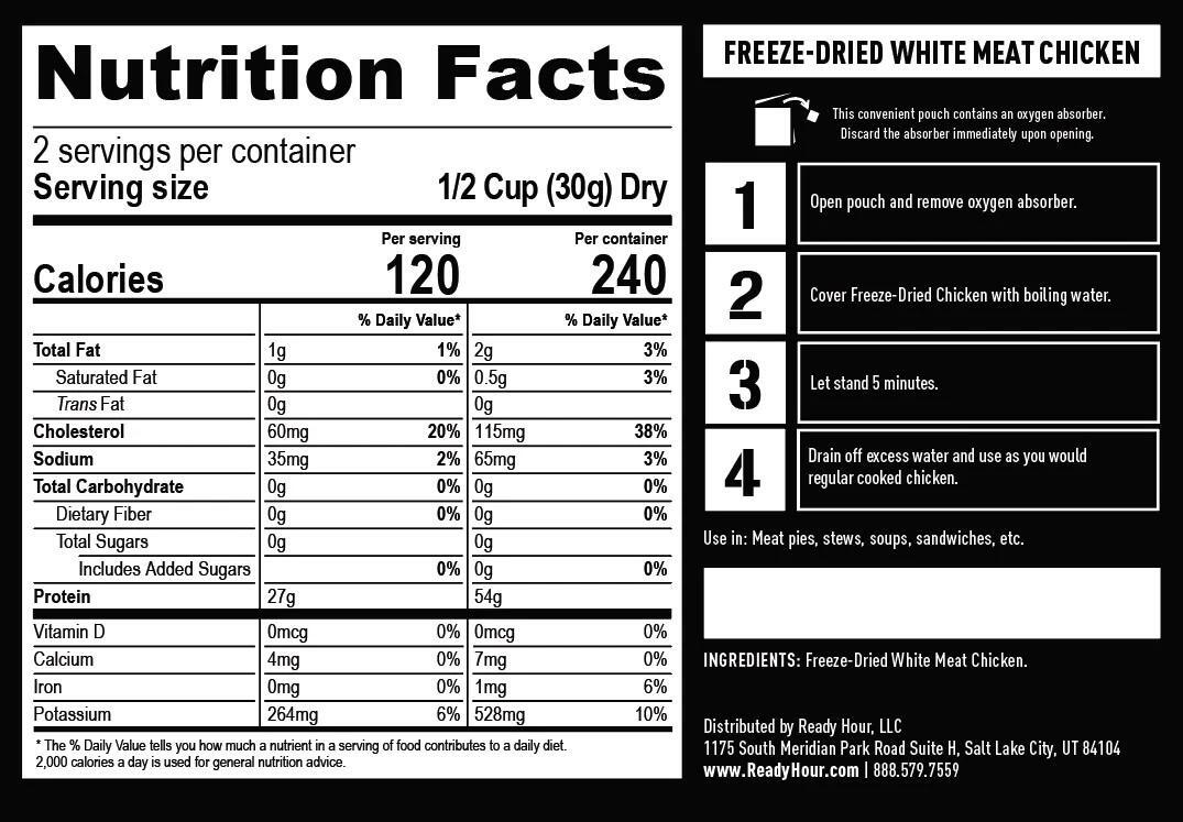 Emergency Freeze-Dried White Meat Chicken Pouch - 30-Year Shelf Life, 2 Servings
