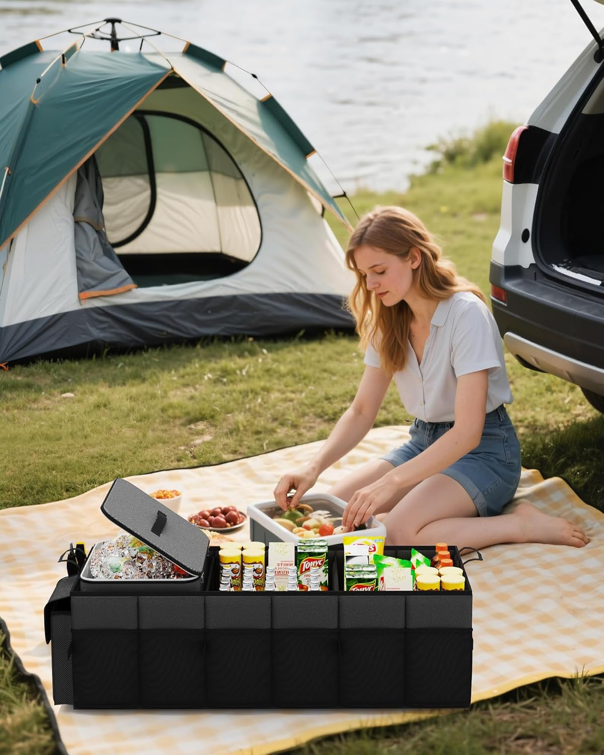 Car Trunk Organizer with Cooler, Foldable 3 Compartments, Heavy Duty Storage