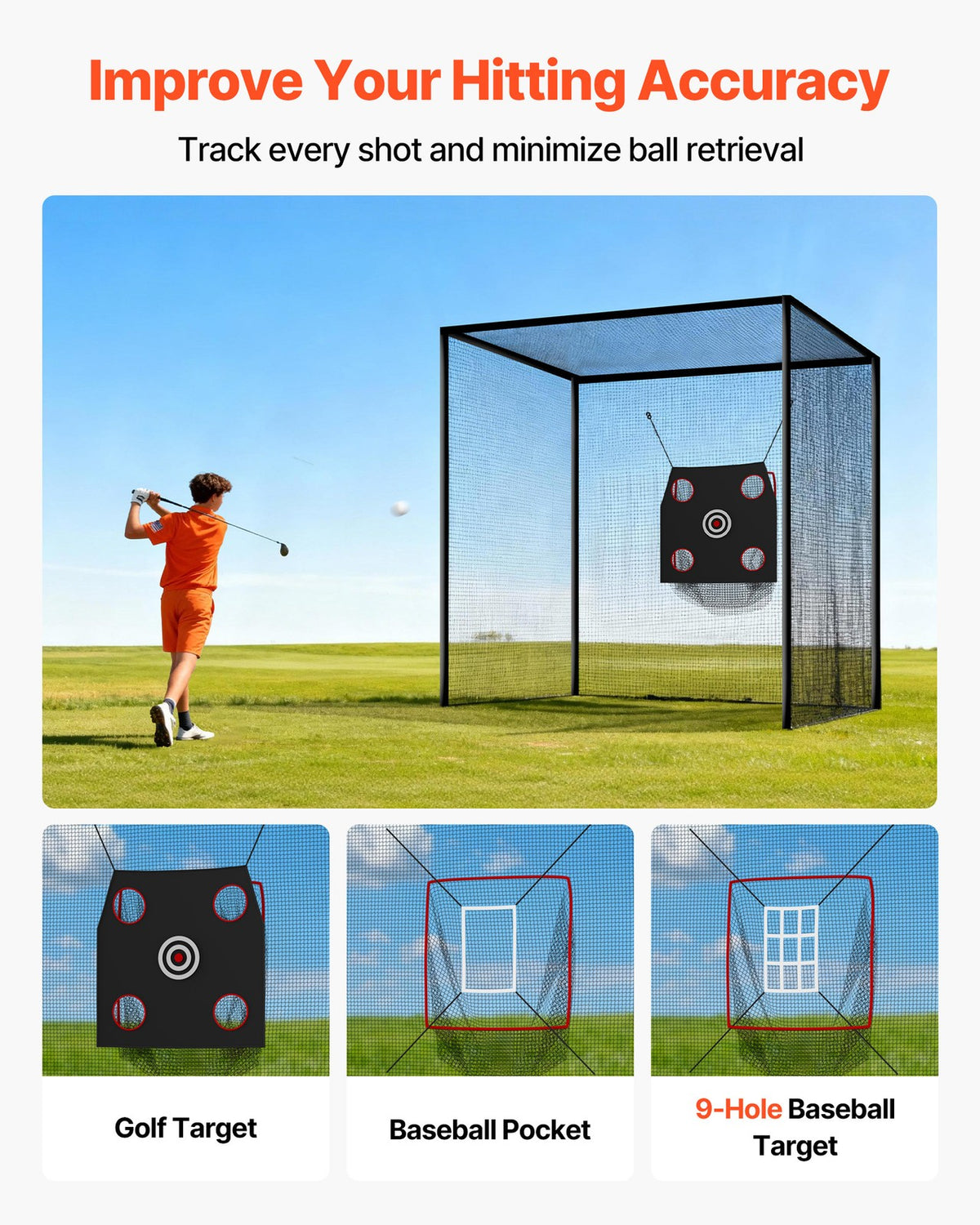 10x10ft Golf Batting Cage for Indoor Outdoor Practice - Stable & Durable