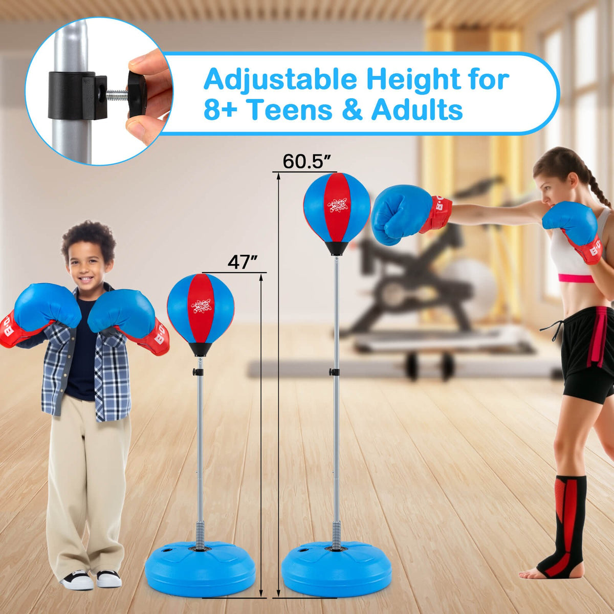 Adjustable Standing Punching Bag with Gloves for Boxing & Fitness