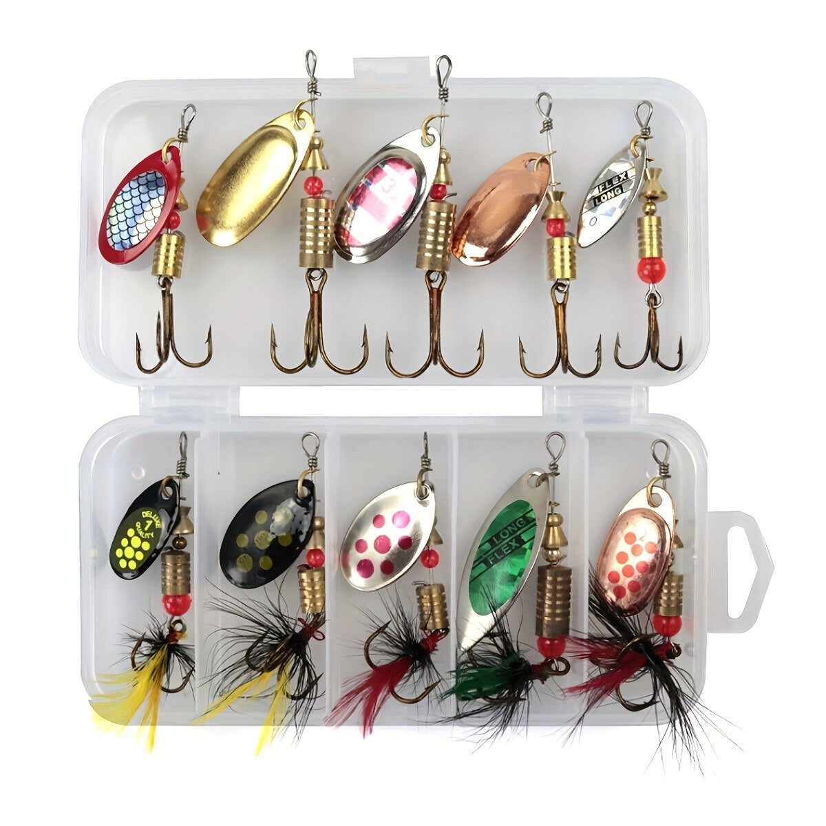 10-Piece Spinning Lure Fishing Kit with Box for Trout Bass Salmon