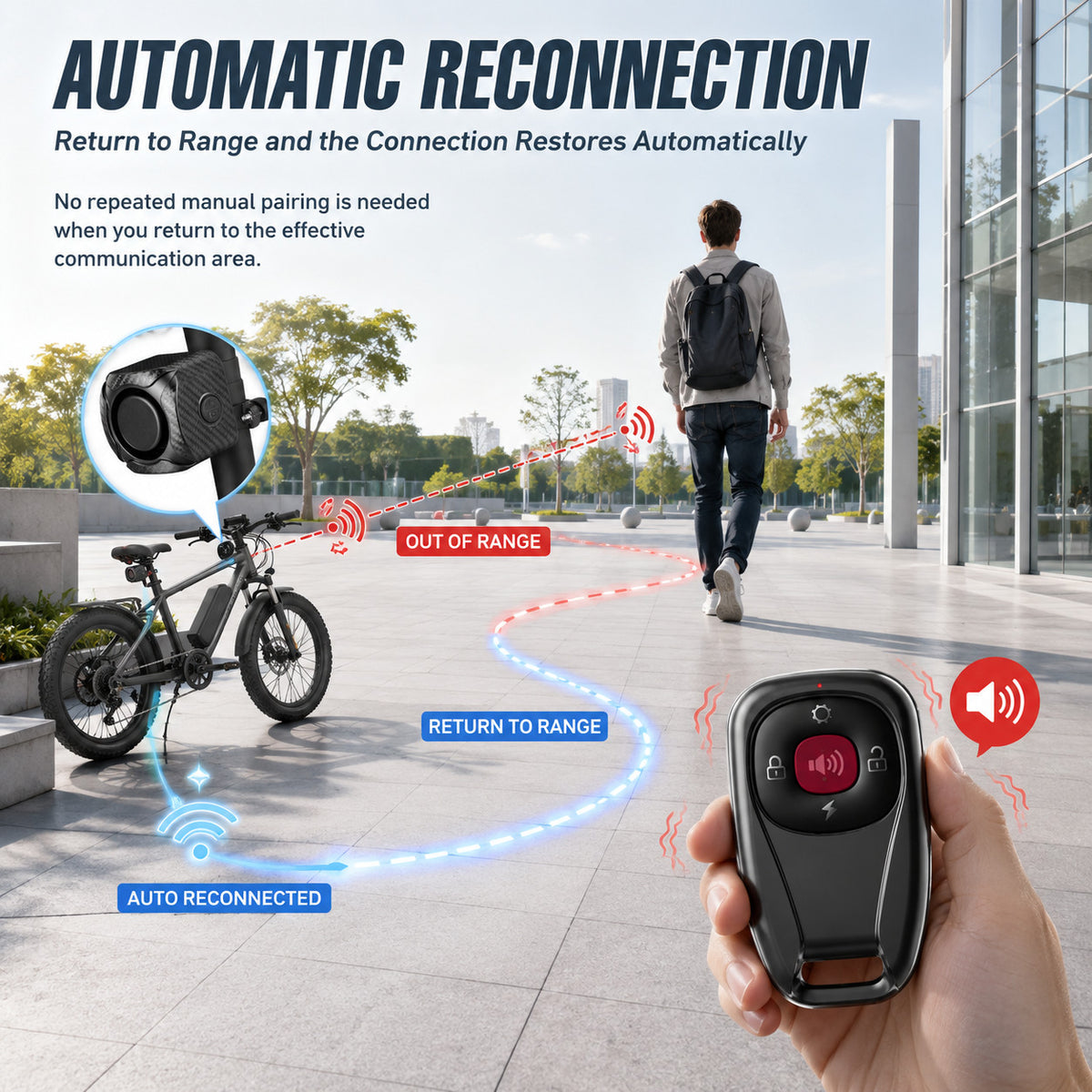 Wireless Bike Alarm with Vibrating Remote 121dB Security System IP65 Rechargeable